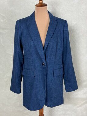 Banana Republic Factory Blue Herringbone Cotton Linen Blazer Jacket NWT 8